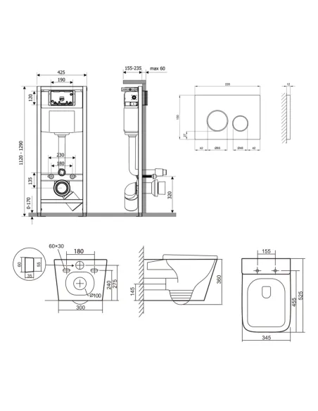 Инсталляция с унитазом Q-Tap Tern QT17332303AW47508 4 в 1, 3/8 литра