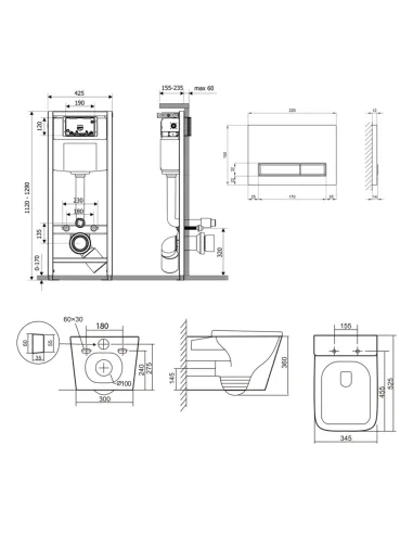 Инсталляция с унитазом Q-Tap Tern QT17332303AW47510 4 в 1, 3/8 литра