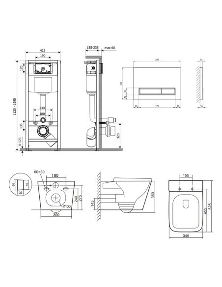Инсталляция с унитазом Q-Tap Tern QT17332303AW47510 4 в 1, 3/8 литра