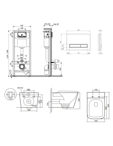Инсталляция с унитазом Q-Tap Tern QT17332303AW47511 4 в 1, 3/8 литра
