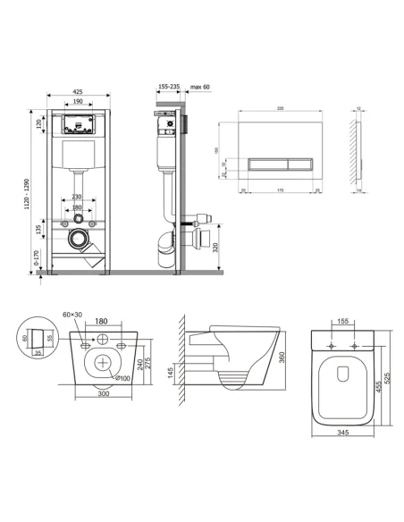 Инсталляция с унитазом Q-Tap Tern QT17332303AW47511 4 в 1, 3/8 литра