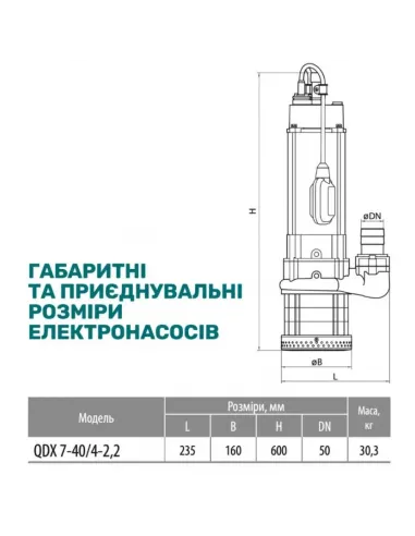 Дренажний насос NPO QDX 7-40/4-2,2 2.5 кВт