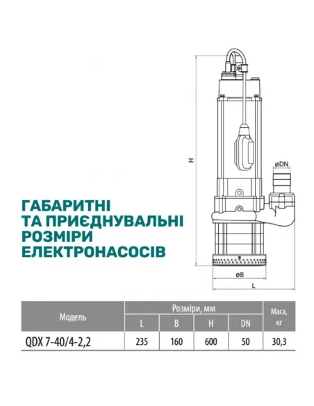 Дренажний насос NPO QDX 7-40/4-2,2 2.5 кВт