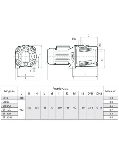 Центробежный поверхностный насос NPO JET 110X, 1.1 кВт