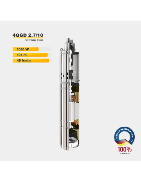 Шнековый насос для скважин Tekk Haus 4QGD 2,7/10 1 кВт, кабель 15 метров