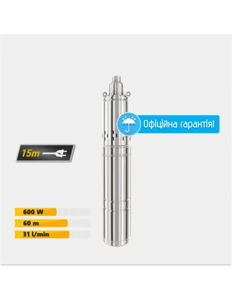 Шнековий насос для свердловин Tekk Haus 3QGD 1,9/6 0.6 кВт, кабель 15 метрів