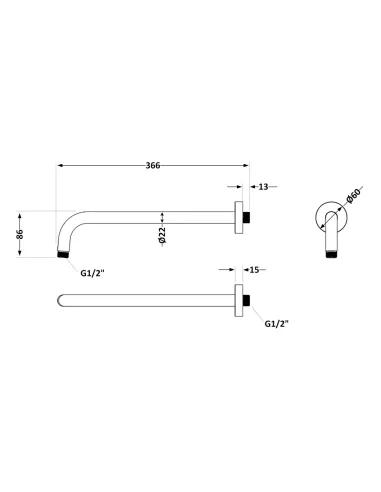 Кронштейн для верхнього душу Q-Tap Trubice QTTRU120BLM45927 Black Matt