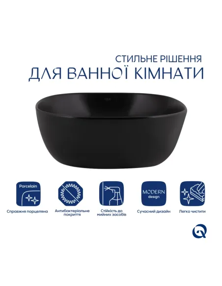 Накладная раковина Q-Тap Kolibri QT10112144MBMBN Matt Black, 400x400x140 мм