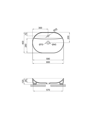 Накладная раковина Q-Тap Scorpio QT142203MBMBN Matt Black, 600х400х120 мм