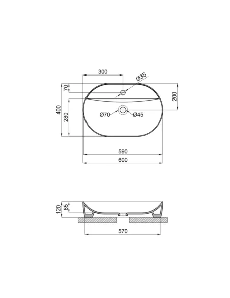 Накладна раковина Q-Tap Scorpio QT142203MBMBN Matt Black, 600х400х120 мм