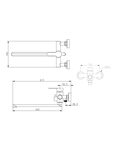 Смеситель для ванны Brinex Pure 005 BRIPUR005NKL Nickel с душевым набором