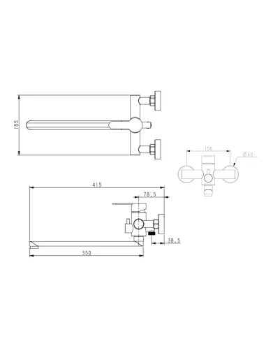 Смеситель для ванны Brinex Pure 005 BRIPUR005GRP Graphite с душевым набором