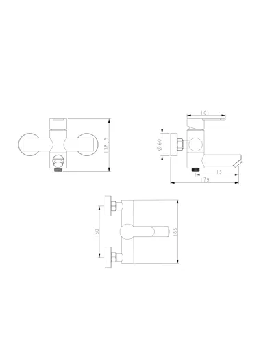 Змішувач для ванни Brinex Pure 006 BRIPUR006GRP Graphite з душовим набором