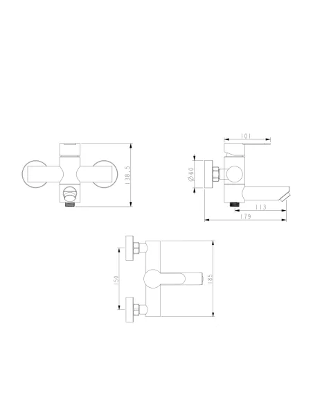 Змішувач для ванни Brinex Pure 006 BRIPUR006GRP Graphite з душовим набором