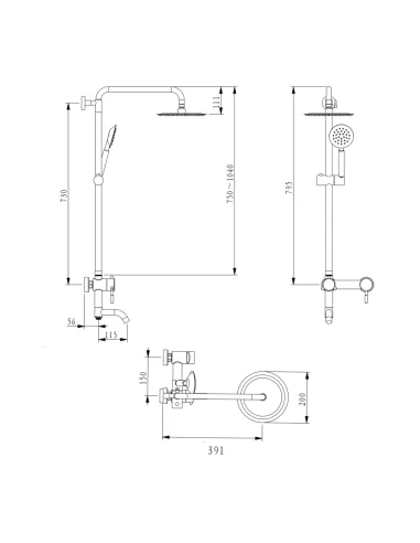 Душевая система Brinex Pure 1030 BRIPUR1030NKL Nickel с изливом