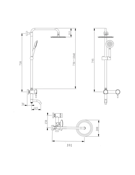 Душевая система Brinex Pure 1030 BRIPUR1030NKL Nickel с изливом
