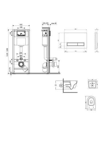 Инсталляция с унитазом Q-Tap Jay Ultra Quiet QT07335175W48180 4 в 1, 3/8 литра