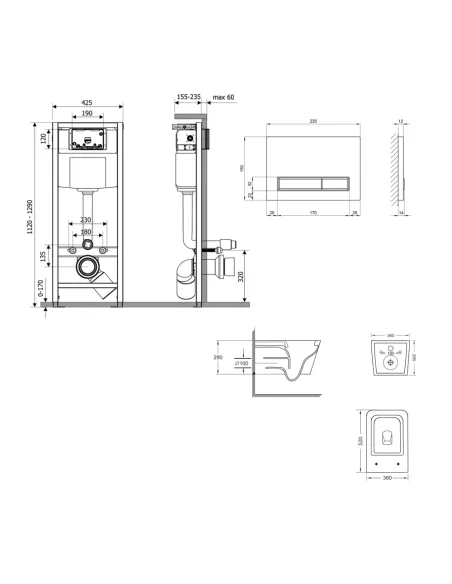 Инсталляция с унитазом Q-Tap Crow Ultra Quiet QT05335172W48181 4 в 1, 3/8 литра