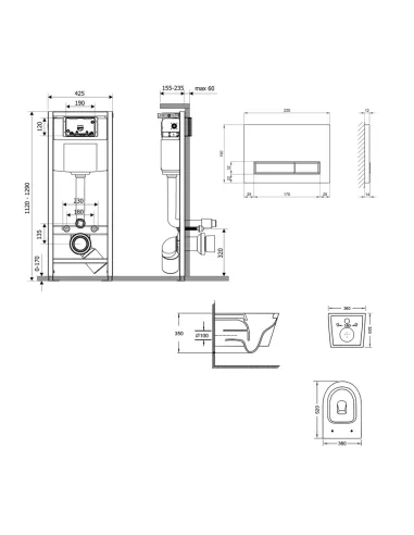 Инсталляция с унитазом Q-Tap Swan Ultra Quiet QT16335180W48182 4 в 1, 3/8 литра