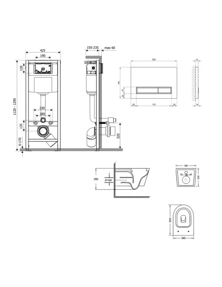 Инсталляция с унитазом Q-Tap Swan Ultra Quiet QT16335180W48182 4 в 1, 3/8 литра
