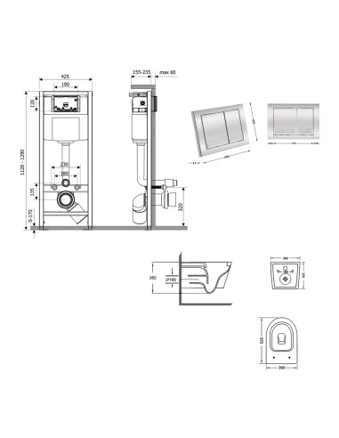 Інсталяція з унітазом Q-Tap Jay Ultra Quiet QT07335175W48186 4 в 1, 3/8 літра