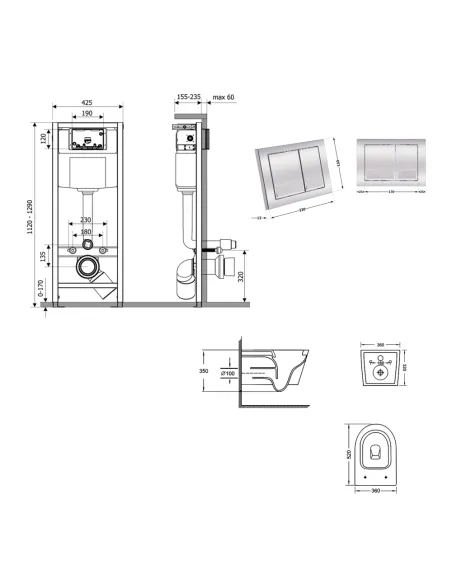 Инсталляция с унитазом Q-Tap Jay Ultra Quiet QT07335175W48186 4 в 1, 3/8 литра