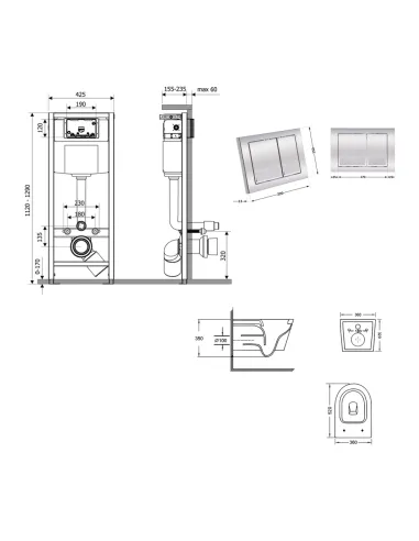 Инсталляция с унитазом Q-Tap Swan Ultra Quiet QT16335180W48188 4 в 1, 3/8 литра