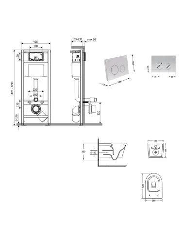 Инсталляция с унитазом Q-Tap Jay Ultra Quiet QT07335175W48189 4 в 1, 3/8 литра