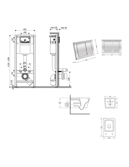 Инсталляция с унитазом Q-Tap Crow Ultra Quiet QT05335172W48190 4 в 1, 3/8 литра