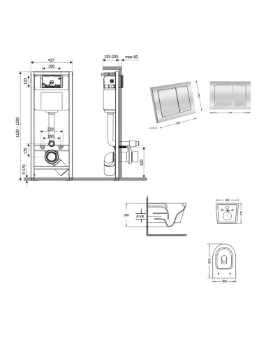 Инсталляция с унитазом Q-Tap Swan Ultra Quiet QT16335180W48191 4 в 1, 3/8 литра