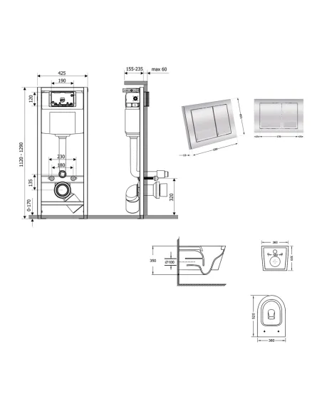 Инсталляция с унитазом Q-Tap Swan Ultra Quiet QT16335180W48191 4 в 1, 3/8 литра