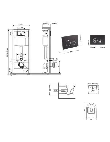 Инсталляция с унитазом Q-Tap Jay Ultra Quiet QT07335175W48192 4 в 1, 3/8 литра