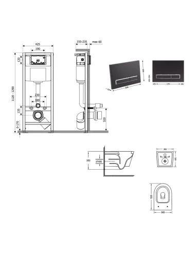 Инсталляция с унитазом Q-Tap Jay Ultra Quiet QT07335175W48195 4 в 1, 3/8 литра