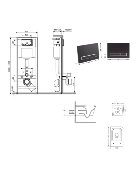 Інсталяція з унітазом Q-Tap Crow Ultra Quiet QT05335172W48196 4 в 1, 3/8 літра