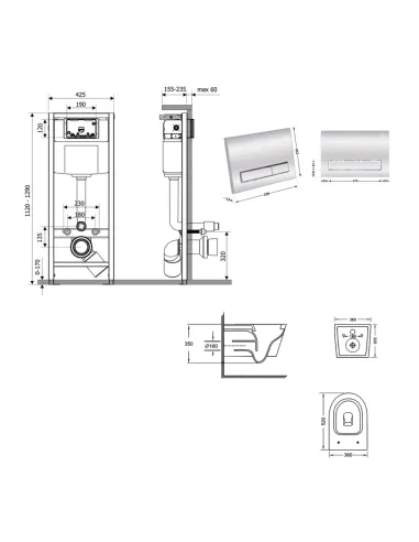 Инсталляция с унитазом Q-Tap Jay Ultra Quiet QT07335175W48198 4 в 1, 3/8 литра