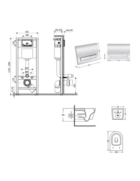 Инсталляция с унитазом Q-Tap Jay Ultra Quiet QT07335175W48198 4 в 1, 3/8 литра