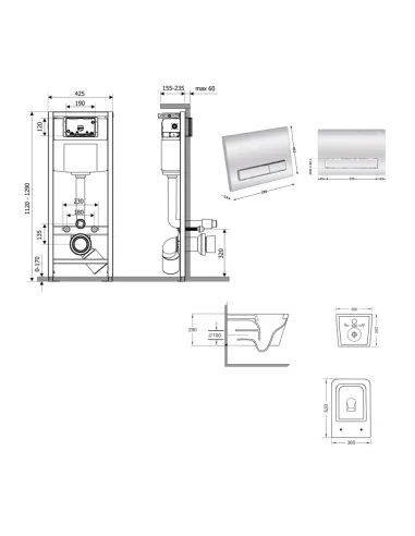 Инсталляция с унитазом Q-Tap Crow Ultra Quiet QT05335172W48199 4 в 1, 3/8 литра