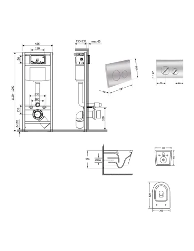 Інсталяція з унітазом Q-Tap Jay Ultra Quiet QT07335175W48201 4 в 1, 3/8 літра