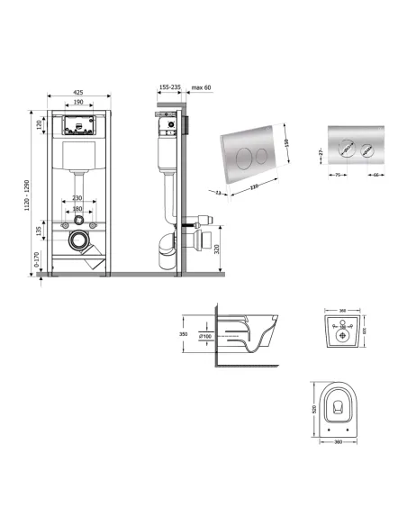 Инсталляция с унитазом Q-Tap Jay Ultra Quiet QT07335175W48201 4 в 1, 3/8 литра