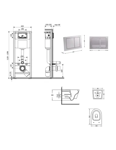 Инсталляция с унитазом Q-Tap Jay Ultra Quiet QT07335175W48204 4 в 1, 3/8 литра