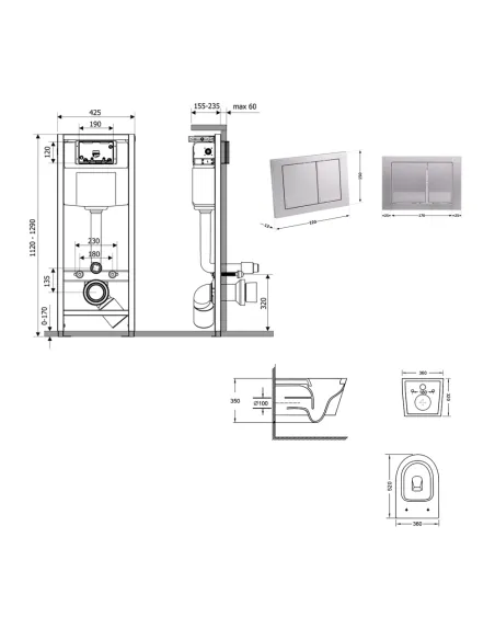 Инсталляция с унитазом Q-Tap Swan Ultra Quiet QT16335180W48206 4 в 1, 3/8 литра