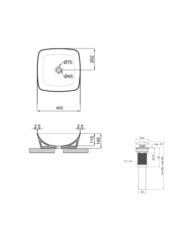 Накладна раковина Q-Тap Kolibri QT10116303W48466 White, 400x400x140 мм з донним клапаном Pop-up PU02