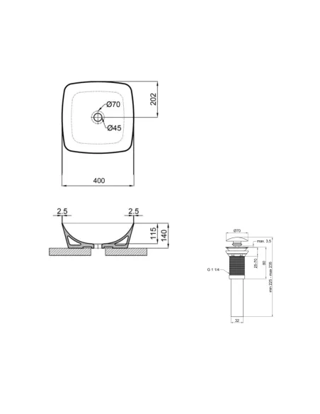 Накладная раковина Q-Тap Kolibri QT10116303W48466 White, 400x400x140 мм с донным клапаном Pop-up PU02
