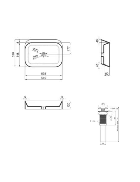 Накладна раковина Q-Тap Scorpio QT14112243WN48463 White, 550x390x120 мм з донним клапаном Pop-up PU02