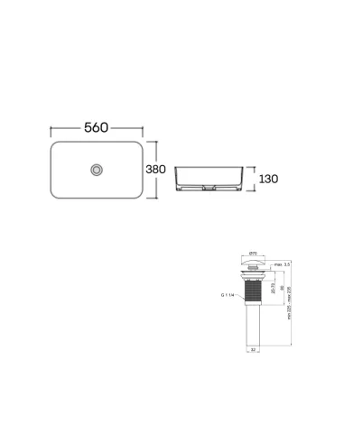 Накладная раковина Q-Тap Virgo N QT18116308W48462 White, 560x380x130 мм с донным клапаном Pop-up PU02