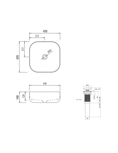 Накладна раковина Q-Тap Kolibri QT1011K396WN48468 White, 425x425x140 мм з донним клапаном Pop-up PU02