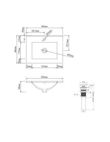 Накладна раковина Q-Tap Albatross QT01113060CW148473 White, 620x460x180 мм з донним клапаном Pop-up PU02