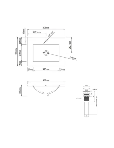 Накладная раковина Q-Тap Albatross QT01113060CW148473 White, 620x460x180 мм с донным клапаном Pop-up PU02