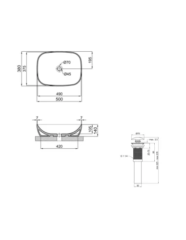 Накладна раковина Q-Тap Cardinal QT04116302W48464 White, 500×380×140 мм з донним клапаном Pop-up PU02
