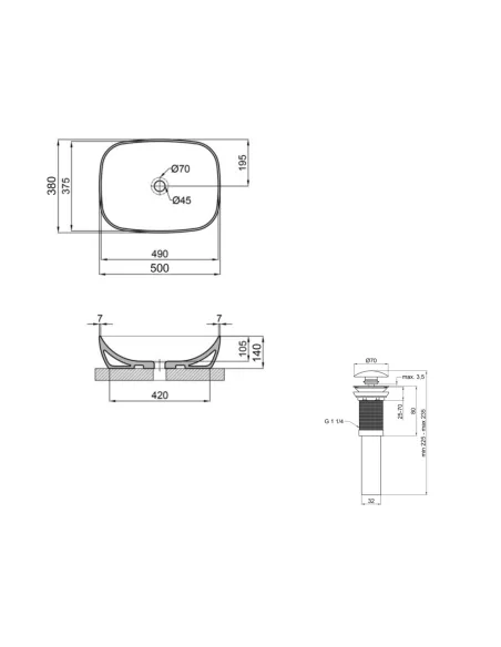 Накладная раковина Q-Тap Cardinal QT04116302W48464 White, 500×380×140 мм с донным клапаном Pop-up PU02